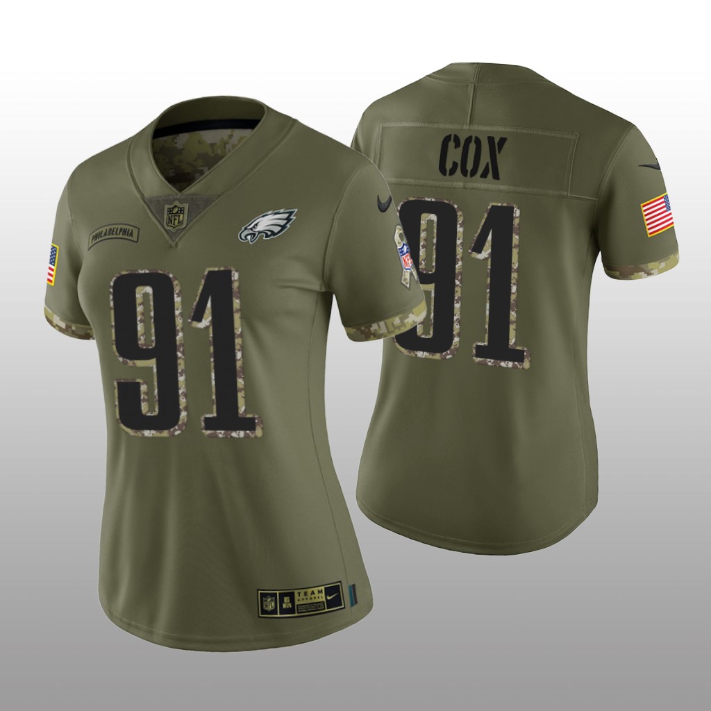 Philadelphia Eagles Fletcher Cox Olive Limited Jersey 2022 Salute To Service - Women's