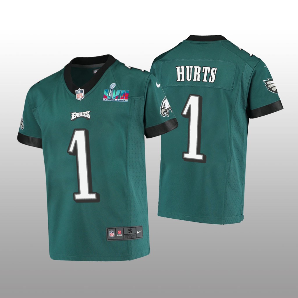 Philadelphia Eagles Jalen Hurts Midnight Green Game Jersey Super Bowl LVII - Youth