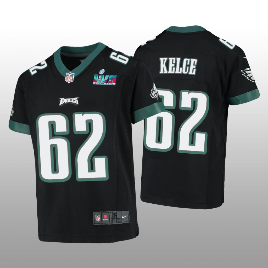 Philadelphia Eagles Jason Kelce Black Game Jersey Super Bowl LVII - Youth