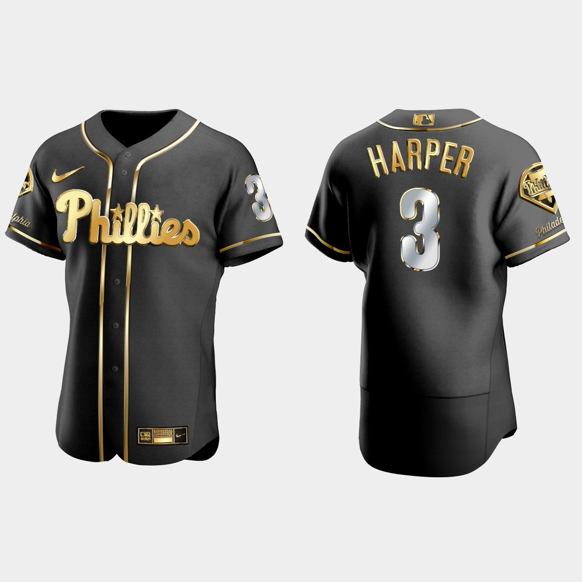 Philadelphia Phillies #3 Bryce Harper Golden Edition Jersey - Black