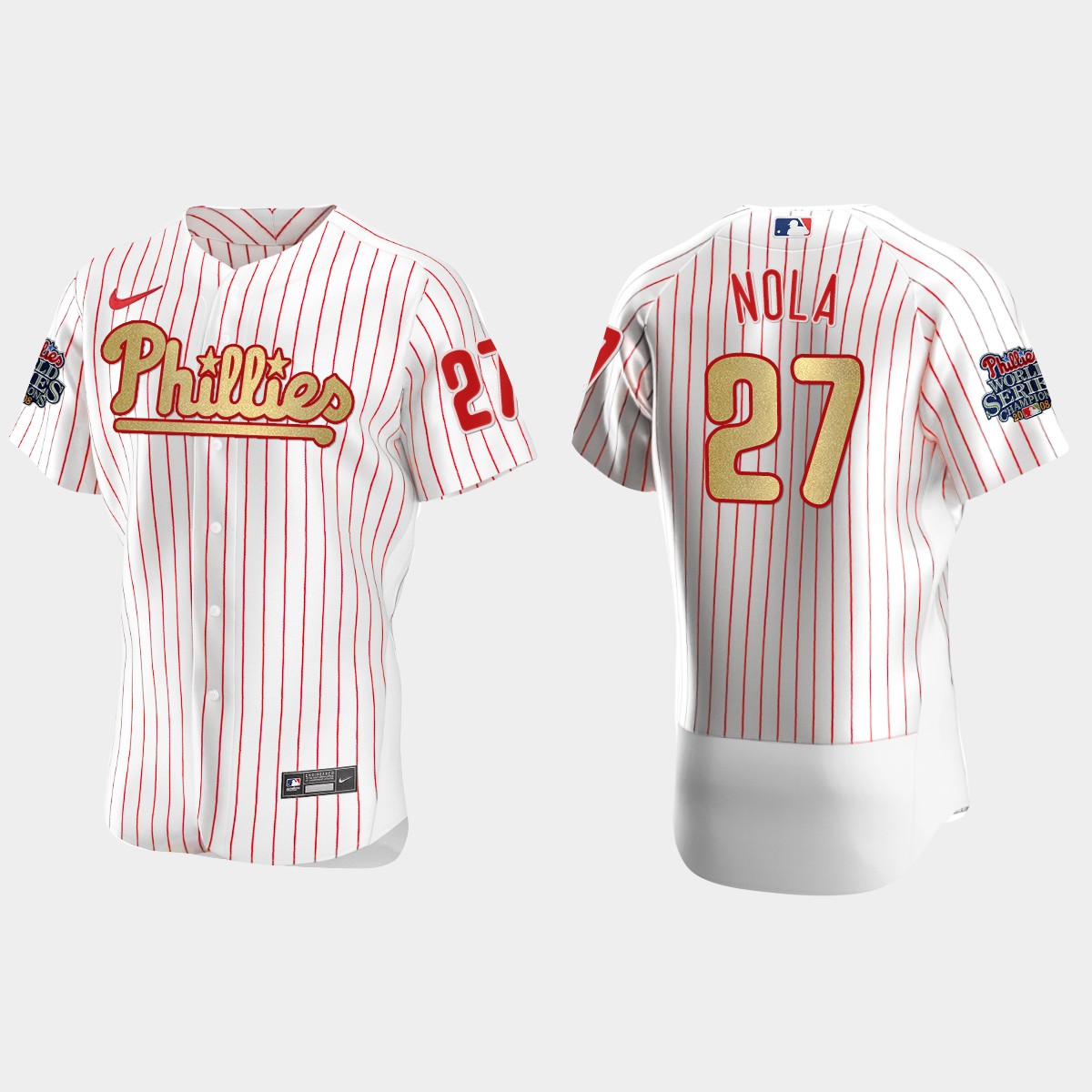 Philadelphia Phillies Aaron Nola White Gold 2008 World Series Champions Jersey