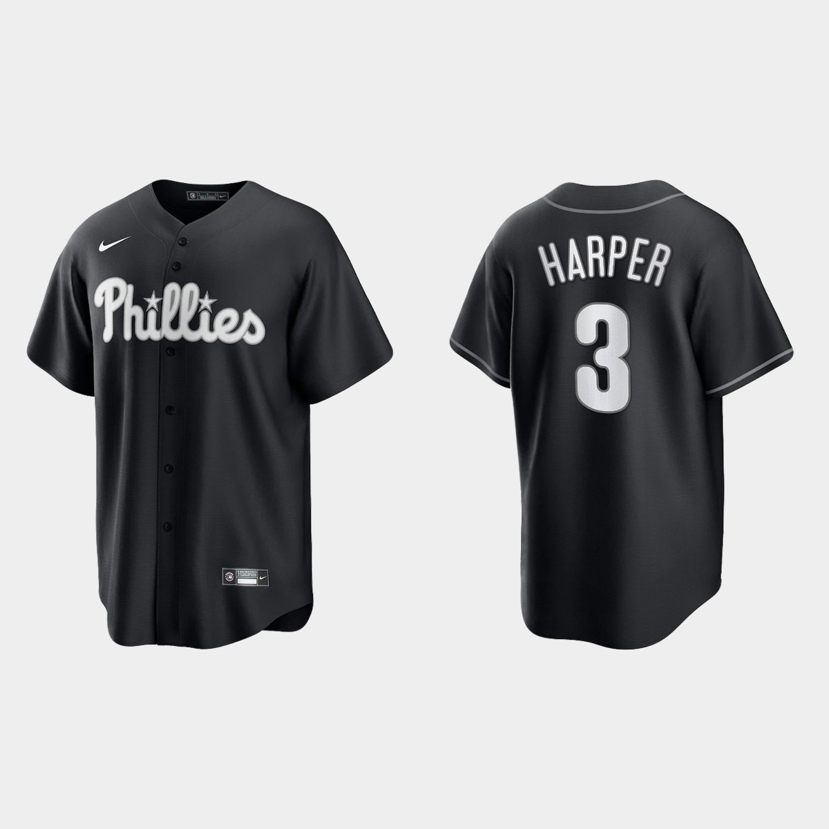 Philadelphia Phillies Bryce Harper 2021 All Black Fashion Jersey - Black White