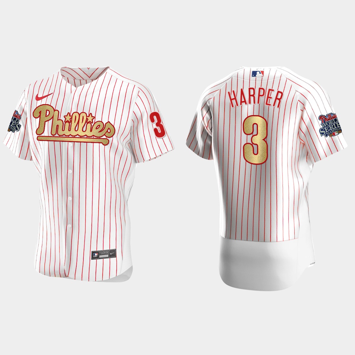 Philadelphia Phillies Bryce Harper White Gold 2008 World Series Champions Jersey