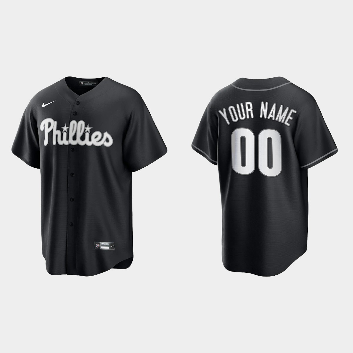 Philadelphia Phillies Custom 2021 All Black Fashion Jersey - Black White