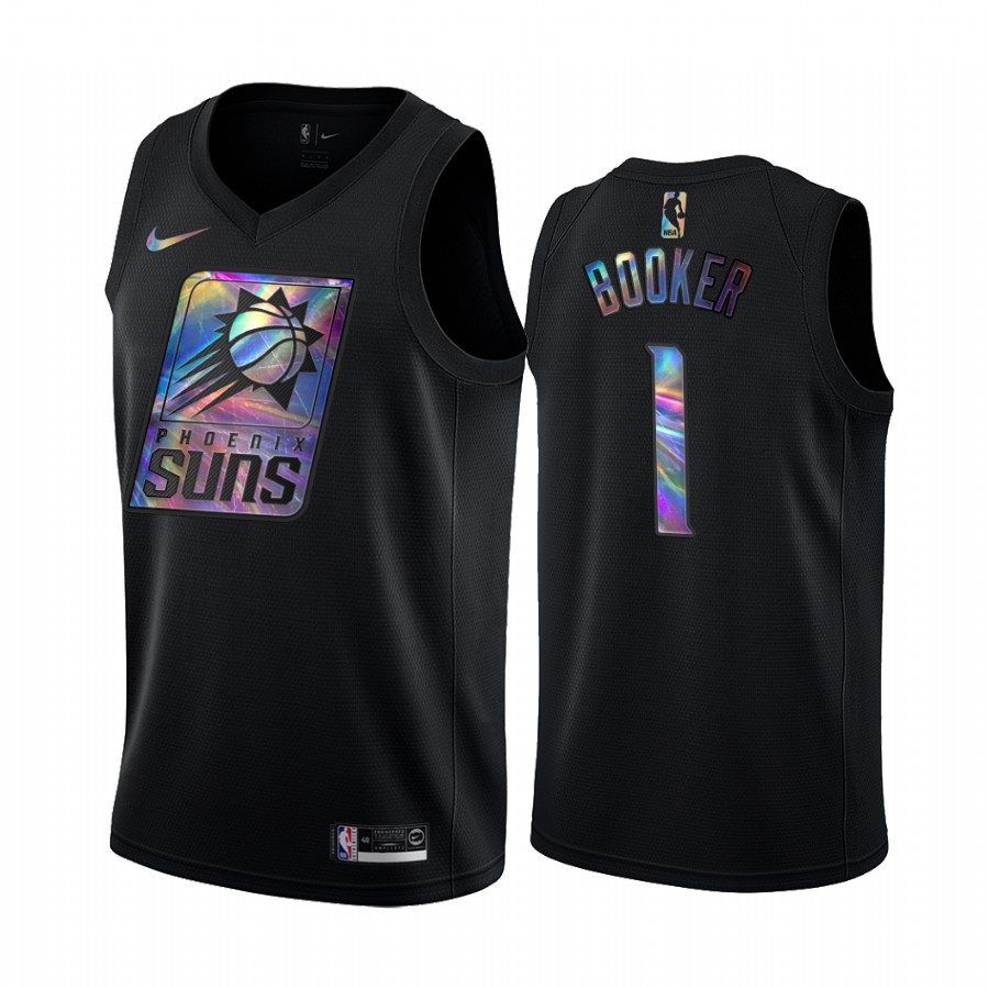 Phoenix Suns Devin Booker #1 Jersey Iridescent Holographic Black Limited Edition