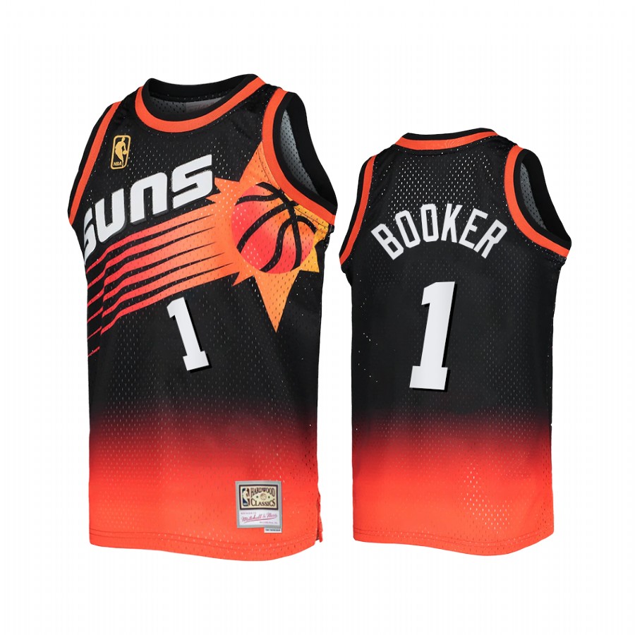 Phoenix Suns Devin Booker Black Orange Fadeaway Men Jersey Mitchell Ness