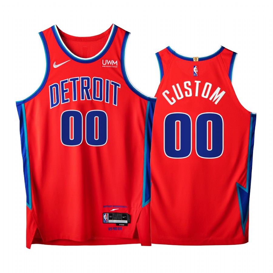 Pistons #00 Custom Red Jersey NBA 75th City Edition 2021-22