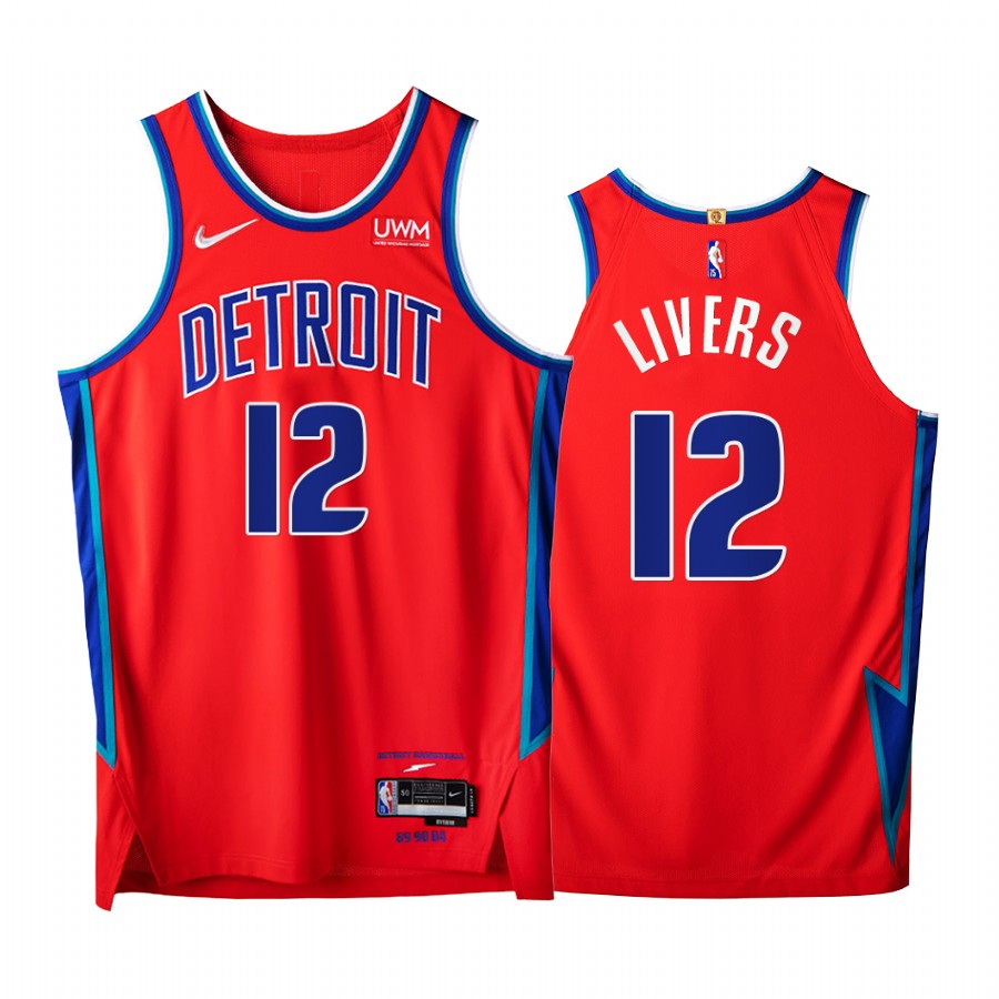 Pistons #12 Isaiah Livers Red Jersey NBA 75th City Edition 2021-22