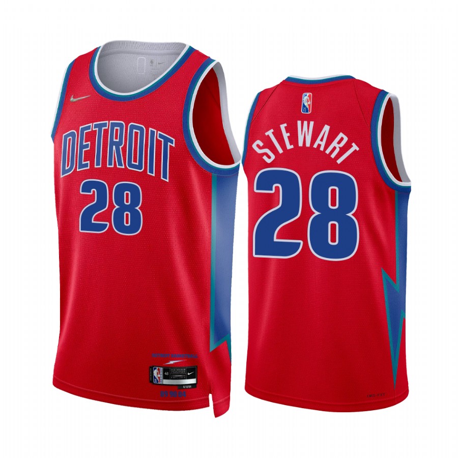 Pistons Isaiah Stewart City Edition Red 2021-22 Jersey 75th Anniversary