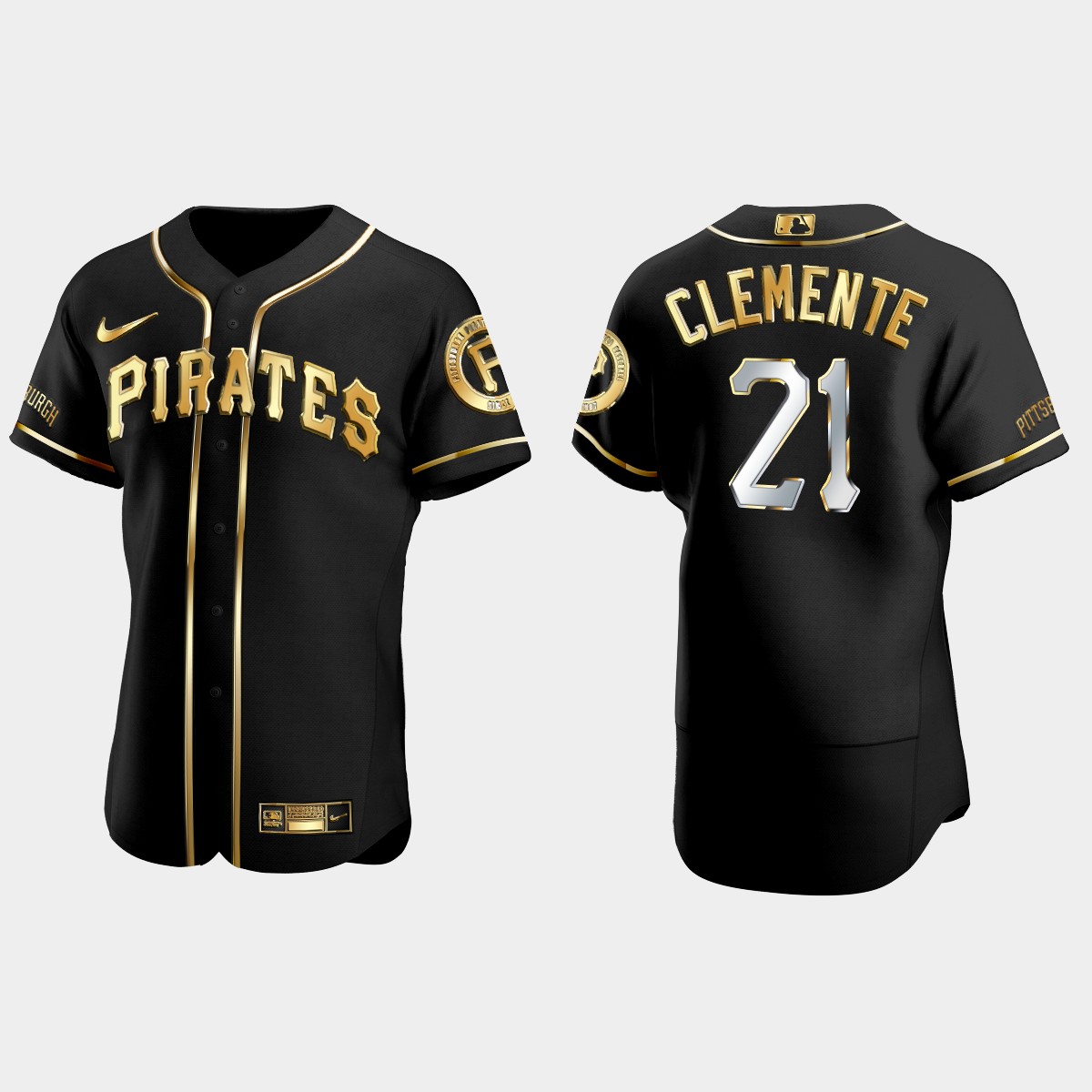 Pittsburgh Pirates #21 Roberto Clemente Golden Edition Jersey - Black