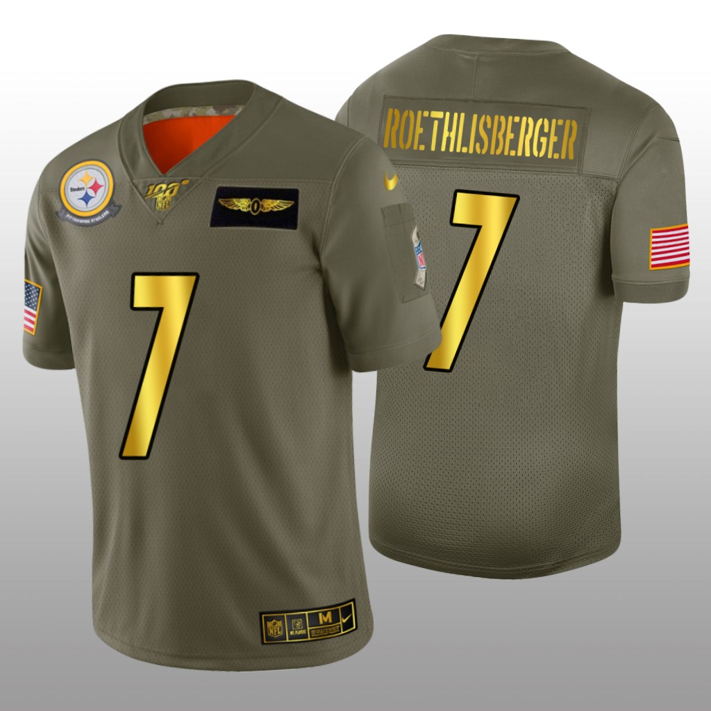 Pittsburgh Steelers Ben Roethlisberger Olive Golden NFL 100 Jersey 2019 Salute to Service - Men's