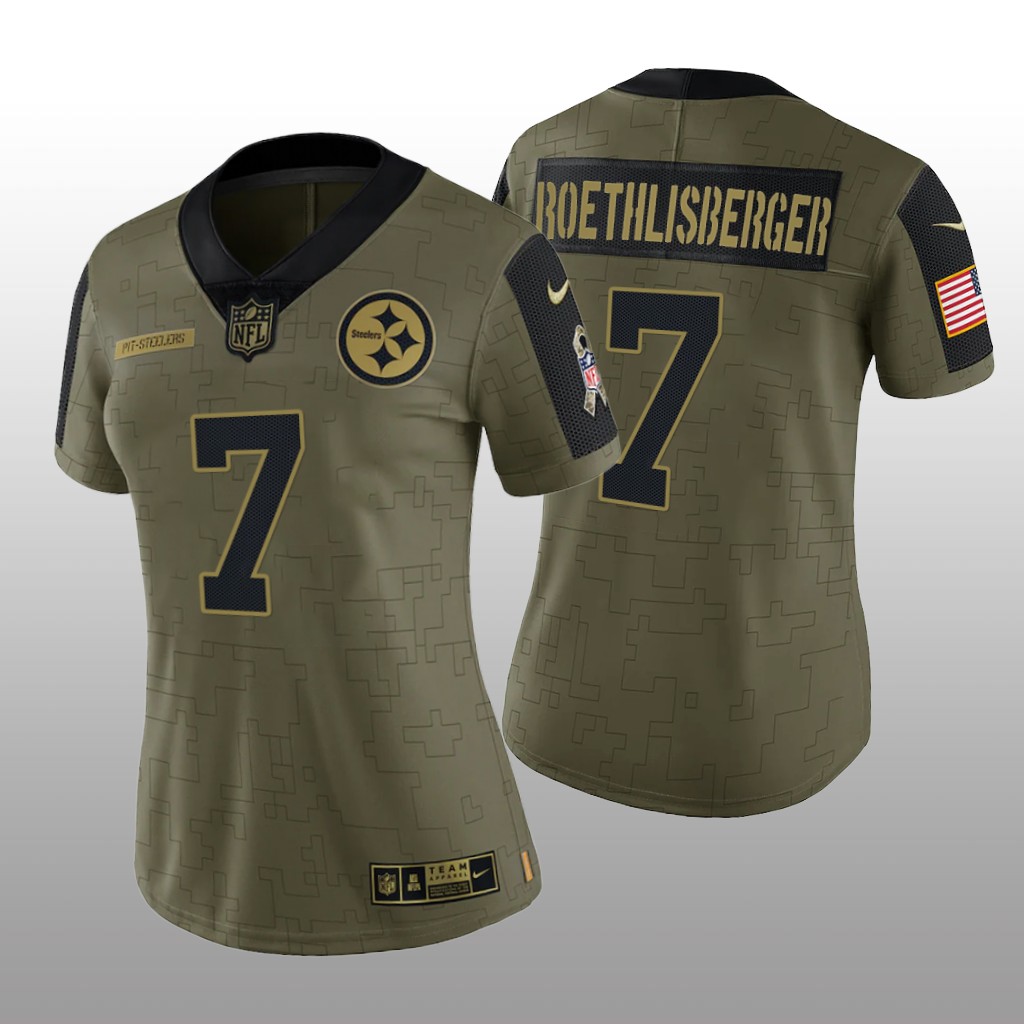 Pittsburgh Steelers Ben Roethlisberger Olive Limited Jersey 2021 Salute To Service - Women's