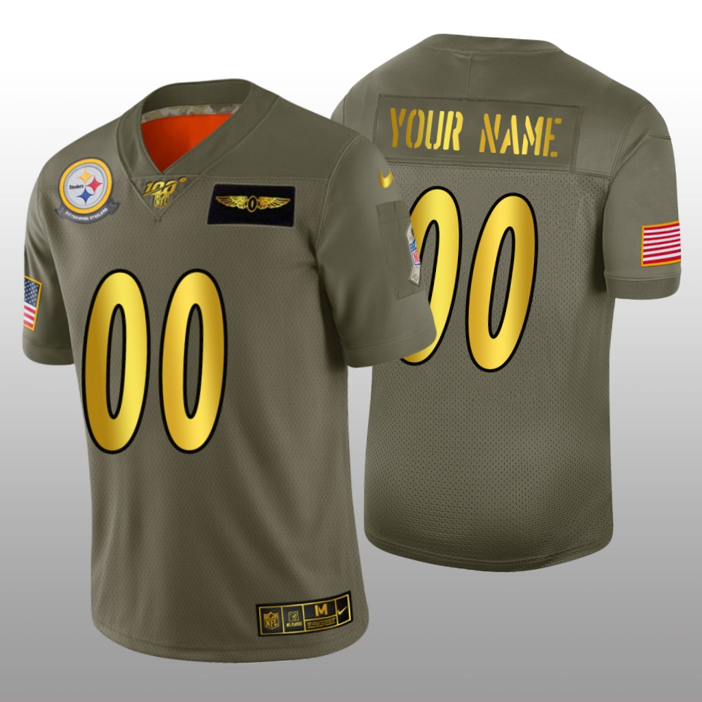 Pittsburgh Steelers Custom Olive Golden NFL 100 Jersey 2019 Salute to Service - Men's
