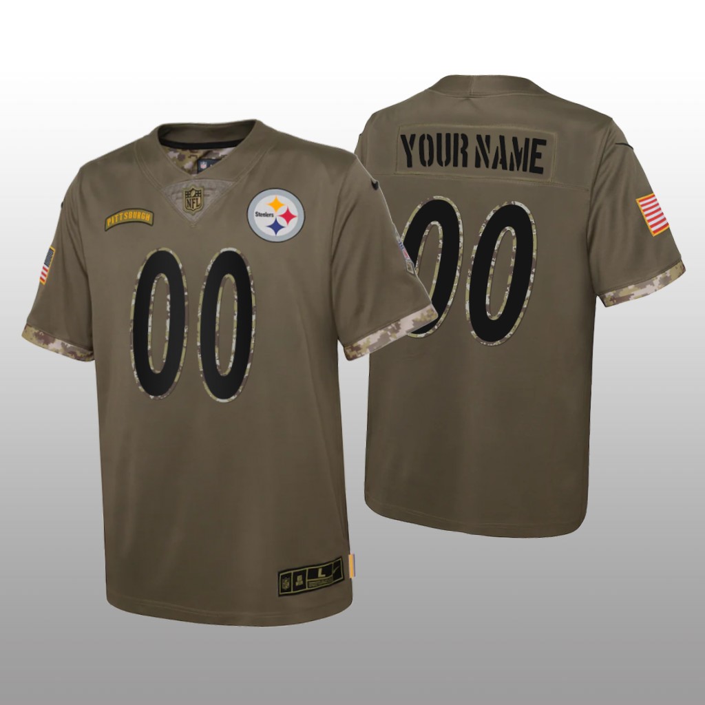 Pittsburgh Steelers Custom Olive Limited Jersey 2022 Salute To Service - Youth