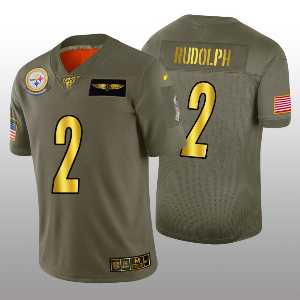 Pittsburgh Steelers Mason Rudolph Olive Golden NFL 100 Jersey 2019 Salute to Service - Men's