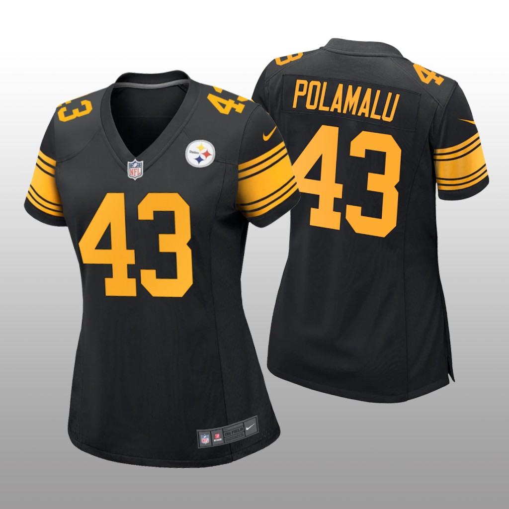 Pittsburgh Steelers Troy Polamalu Black Jersey Alternate Game - Women's