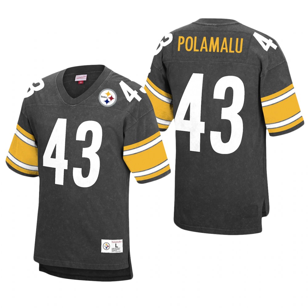 Pittsburgh Steelers Troy Polamalu Black Retired Player Acid Wash - Men's