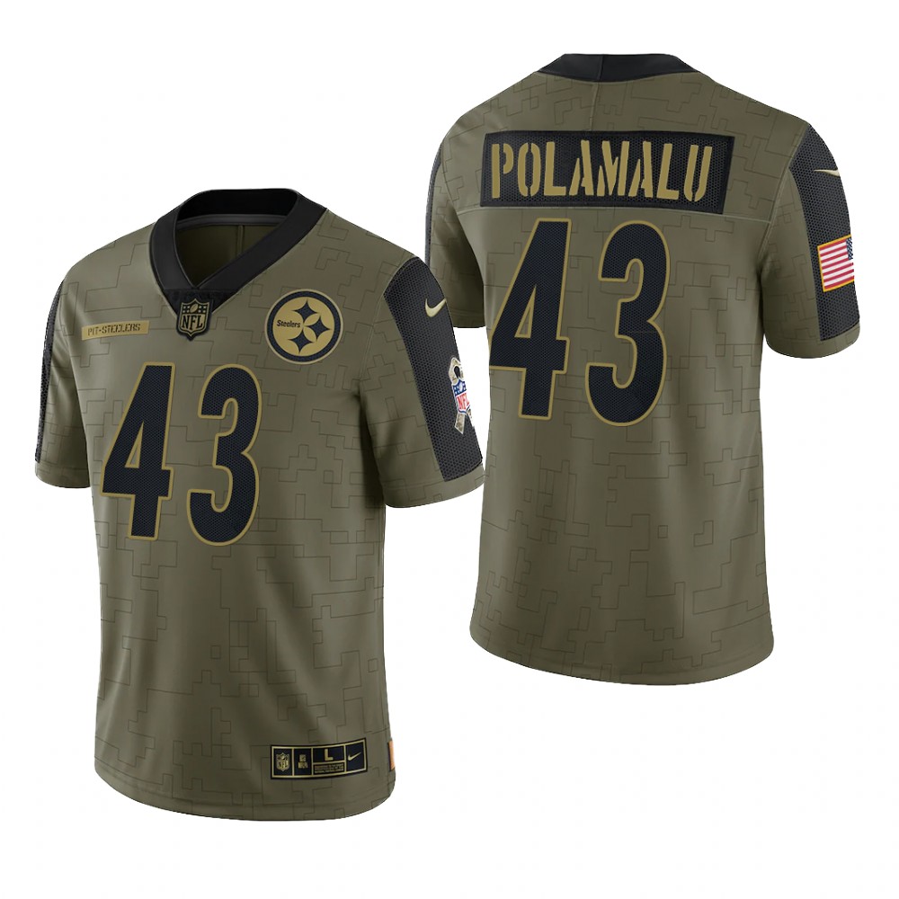 Pittsburgh Steelers Troy Polamalu Olive Limited Jersey 2021 Salute To Service - Men's
