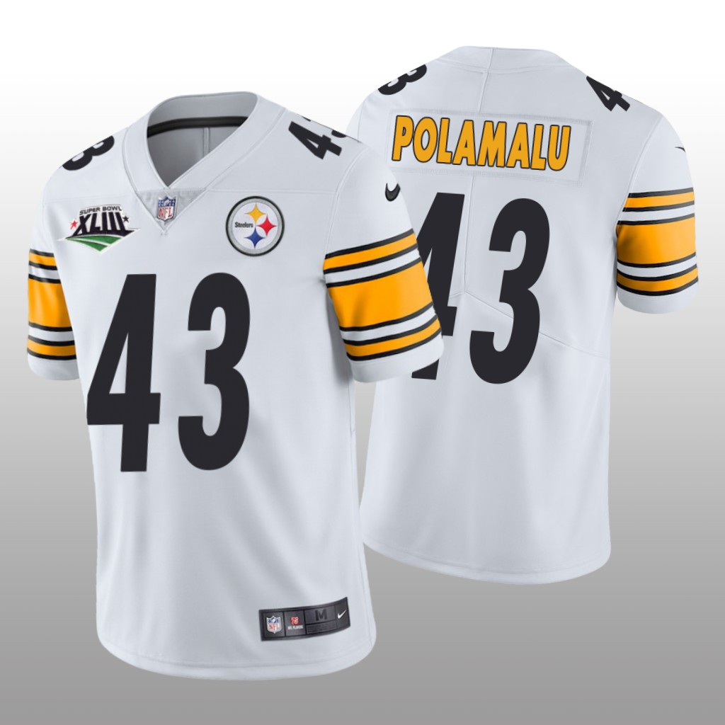 Pittsburgh Steelers Troy Polamalu White Jersey Super Bowl XLIII Patch - Men's