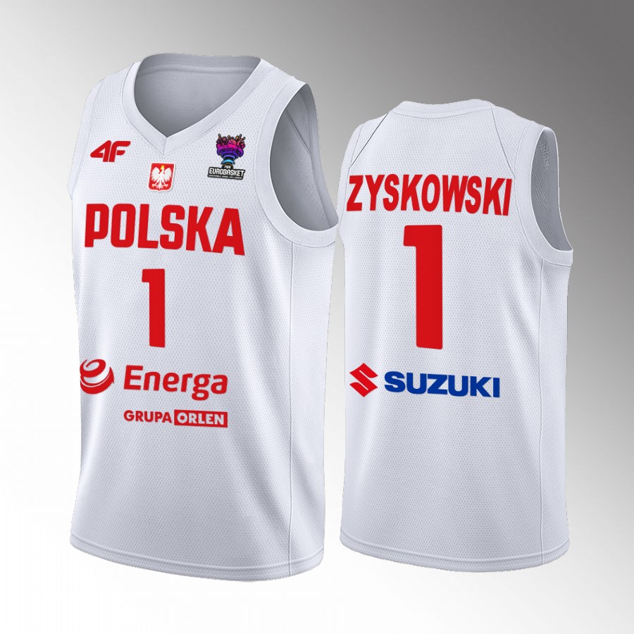 Poland #1 Jaroslaw Zyskowski FIBA EuroBasket 2022 Home Men Jersey White