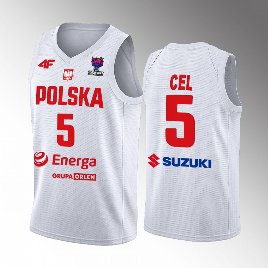 Poland #5 Aaron Cel FIBA EuroBasket 2022 Home Men Jersey White