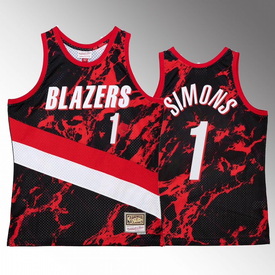 Portland Trail Blazers Anfernee Simons Red Marble Swingman Men Jersey Hardwood Classics