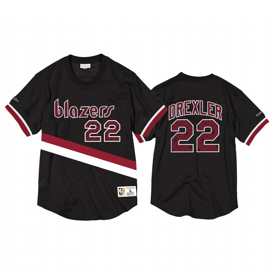 Portland Trail Blazers Clyde Drexler Black Name & Number Mesh Crewneck Jersey #22