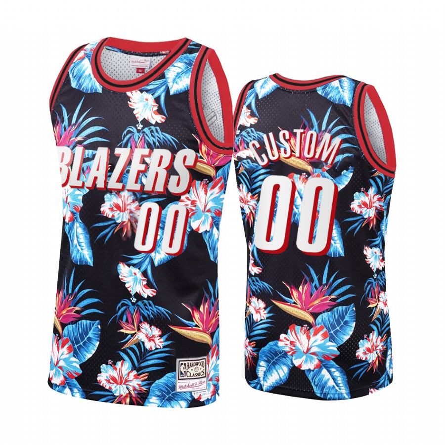 Portland Trail Blazers Custom #00 Black Floral Fashion Jersey