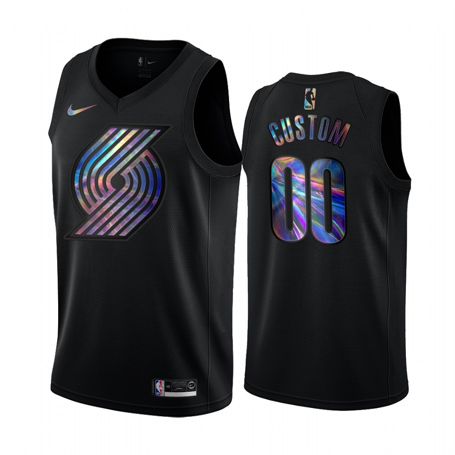 Portland Trail Blazers Custom #00 Jersey Iridescent HWC Collection Black 2021 Limited