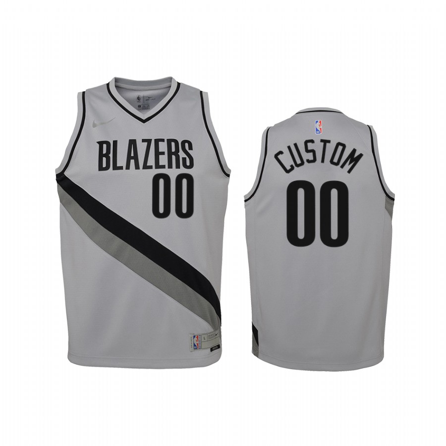 Portland Trail Blazers Custom 2021 Earned Edition Gray Youth Jersey Swingman #00