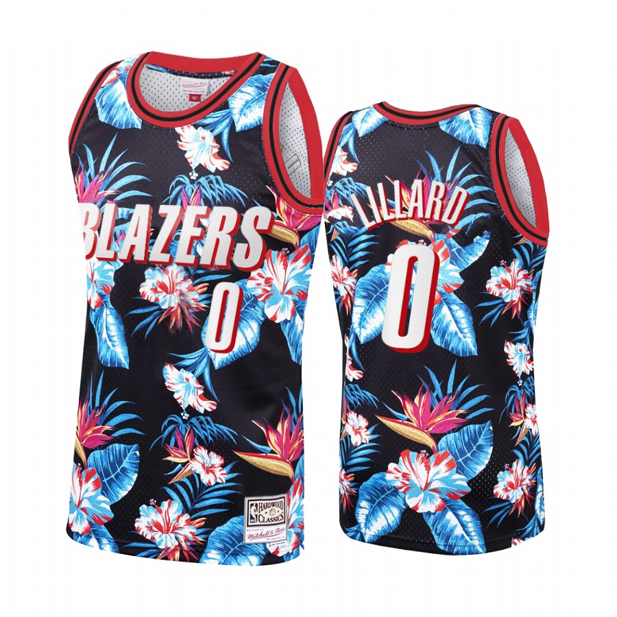 Portland Trail Blazers Damian Lillard #0 Black Floral Fashion Jersey