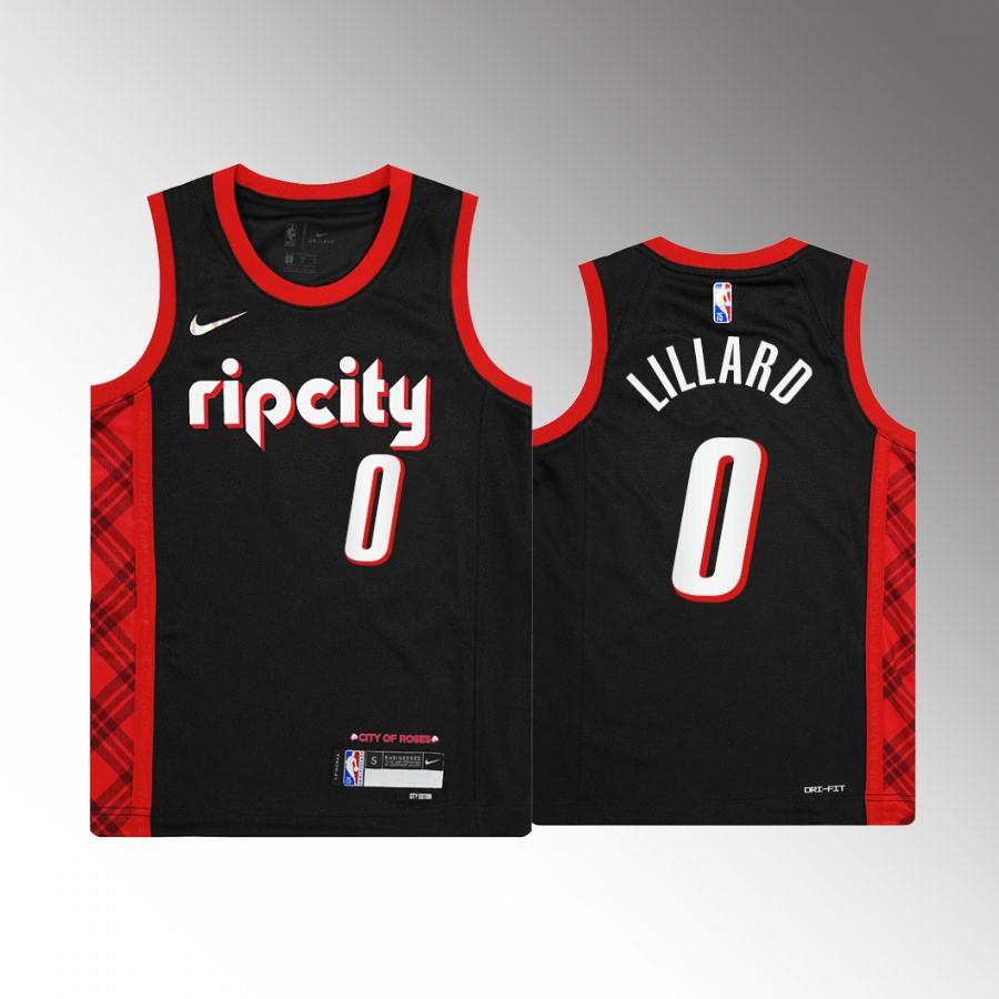 Portland Trail Blazers Damian Lillard City Edition Black Youth Jersey Diamond Badge #0
