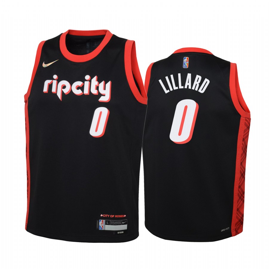 Portland Trail Blazers Damian Lillard City Edition Black Youth Jersey NBA 75th Season #0