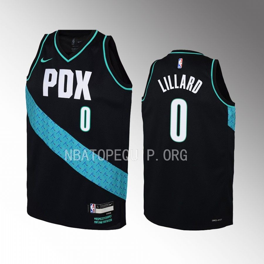 Portland Trail Blazers Damian Lillard City Edition Black Youth Jersey Swingman #0
