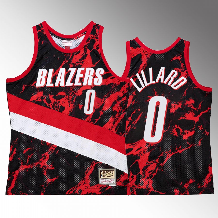 Portland Trail Blazers Damian Lillard Red Marble Swingman Men Jersey Hardwood Classics
