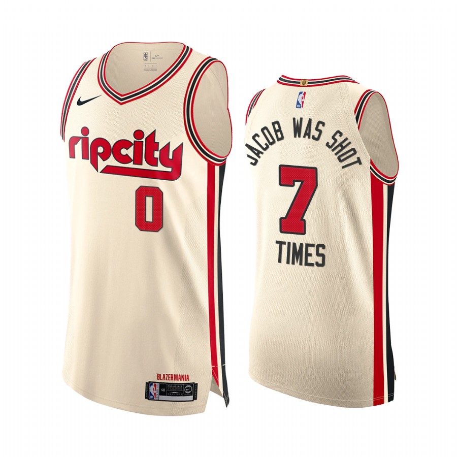 Portland Trail Blazers Jacob was shot 7 times Damian Lillard Cream BLM Jersey