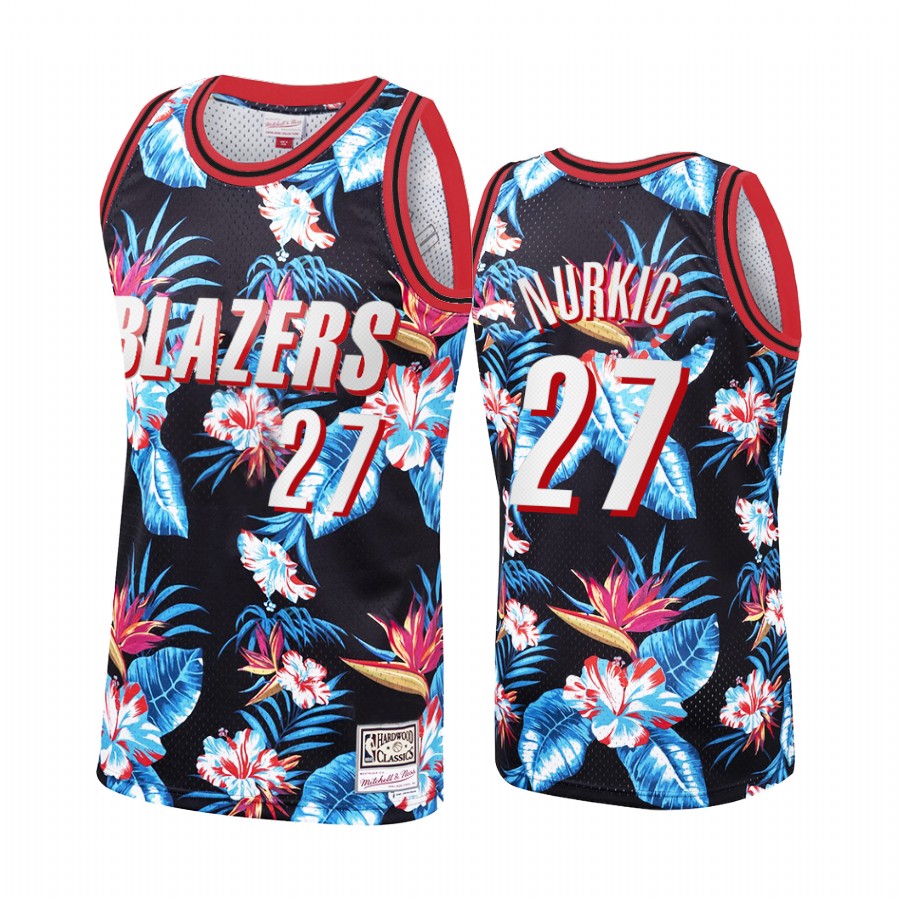 Portland Trail Blazers Jusuf Nurkic #27 Black Floral Fashion Jersey