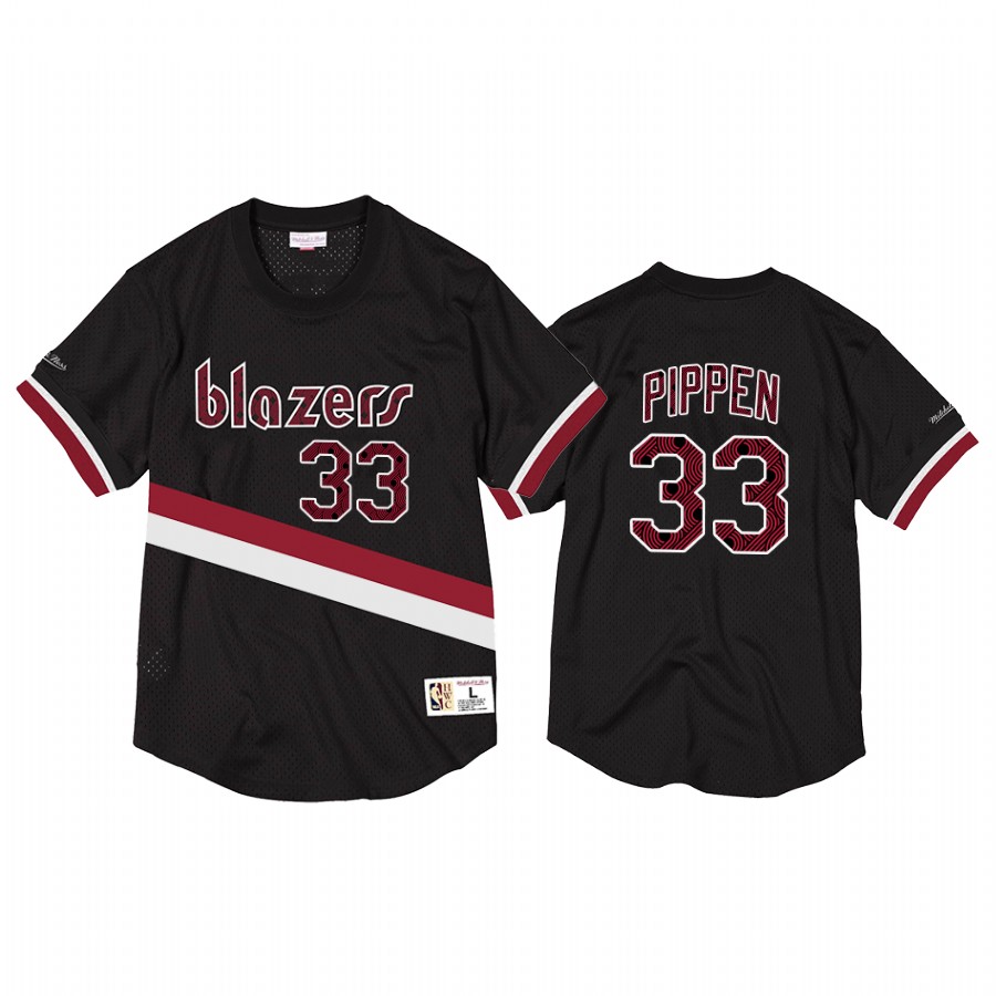 Portland Trail Blazers Scottie Pippen Black Logo Mesh Crewneck Jersey #33