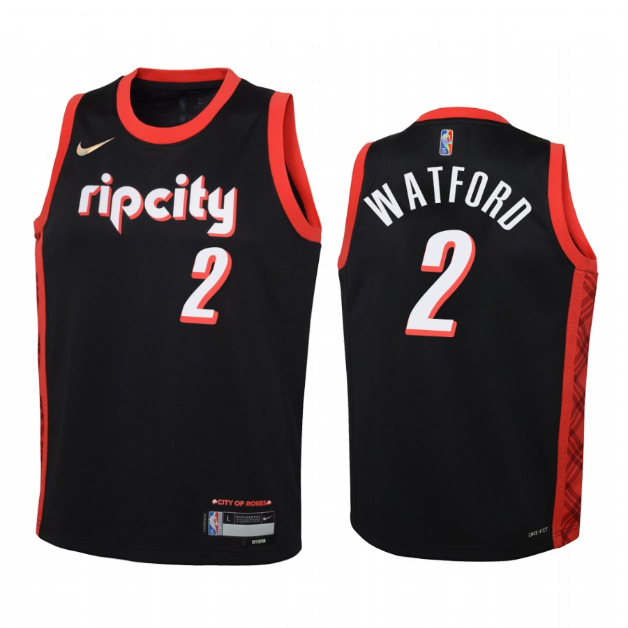 Portland Trail Blazers Trendon Watford City Edition Black Youth Jersey NBA 75th Season #2