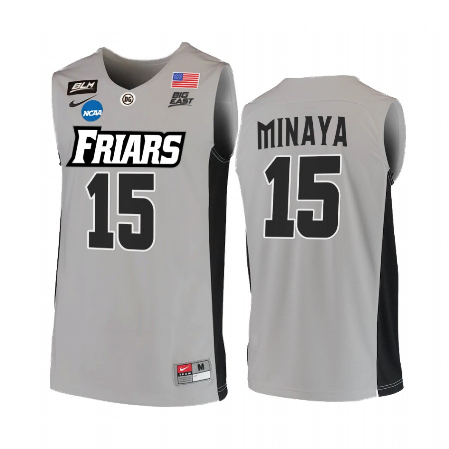 Providence Friars Justin Minaya 2022 NCAA March Madness #15 Jersey Grey BLM