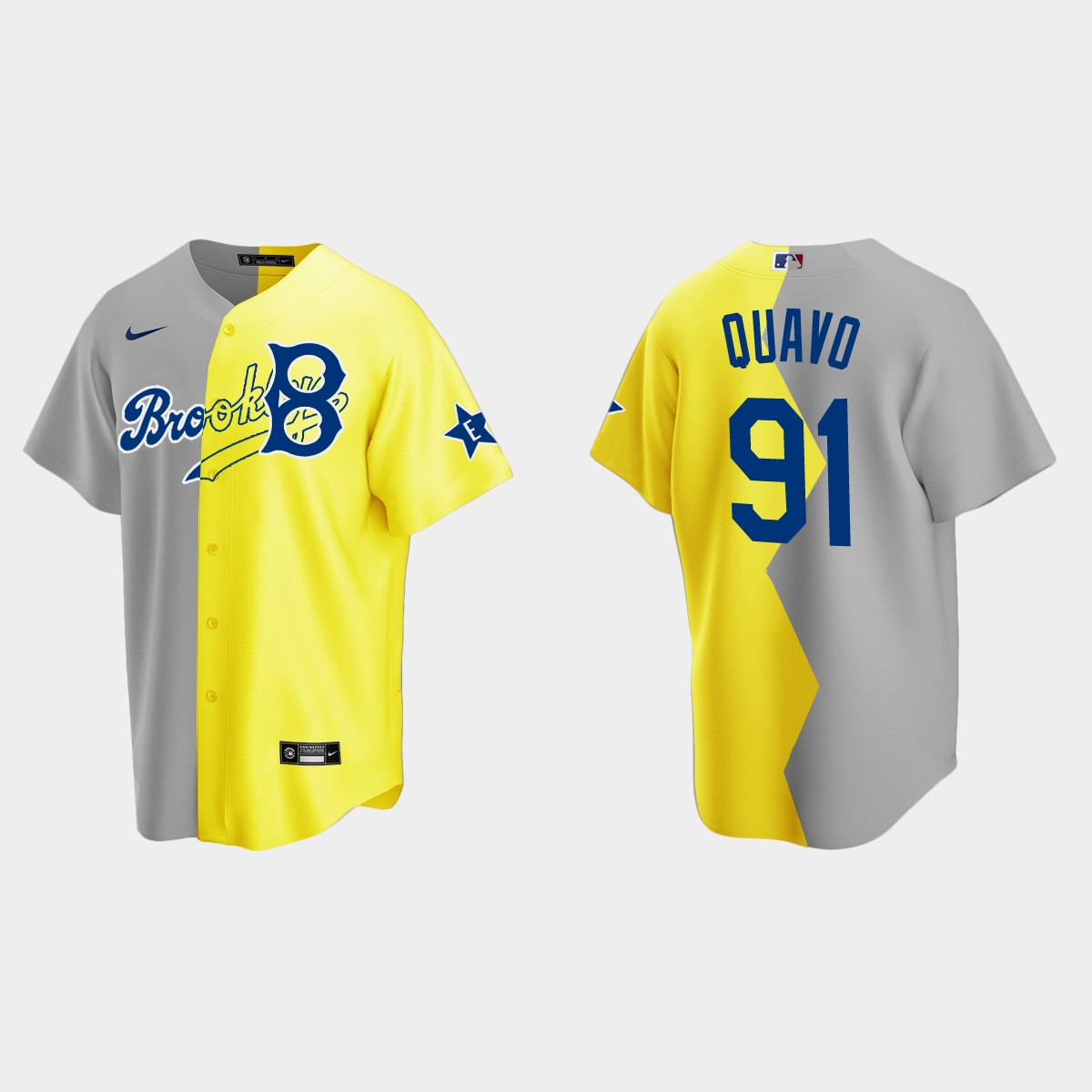 Quavo Brooklyn Dodgers 2022 Celebrity Softball Game Split Jersey - Gray Yellow