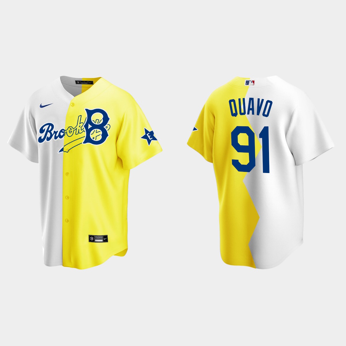 Quavo Brooklyn Dodgers 2022 MLB All-Star Celebrity Softball Game Split Jersey - White Yellow