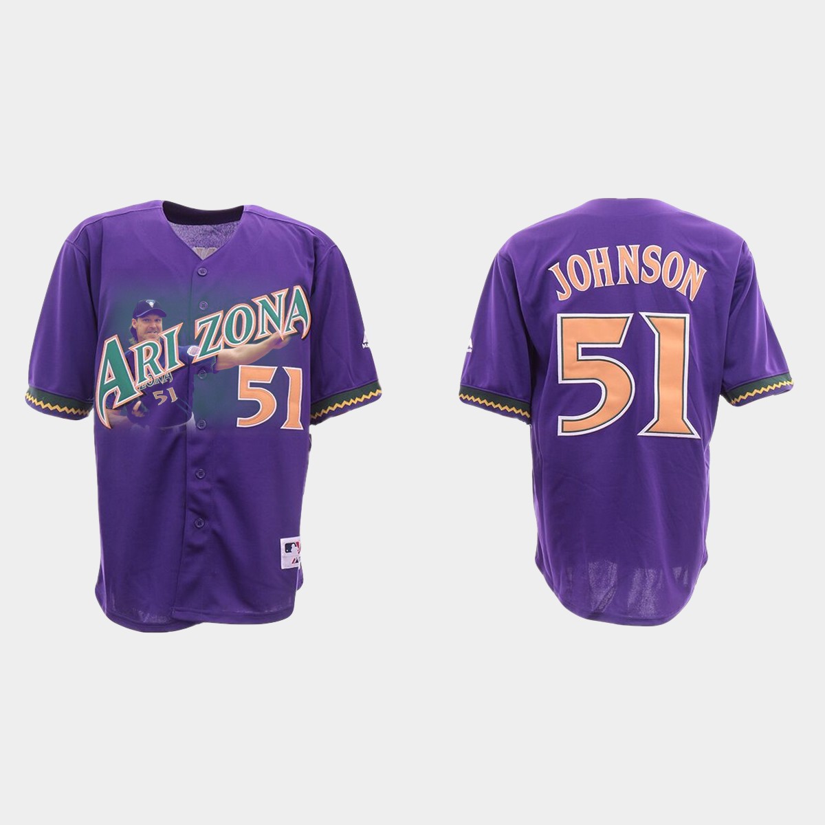 Randy Johnson Vs. a Rogue Bird Arizona Diamondbacks Graphic Jersey - Purple