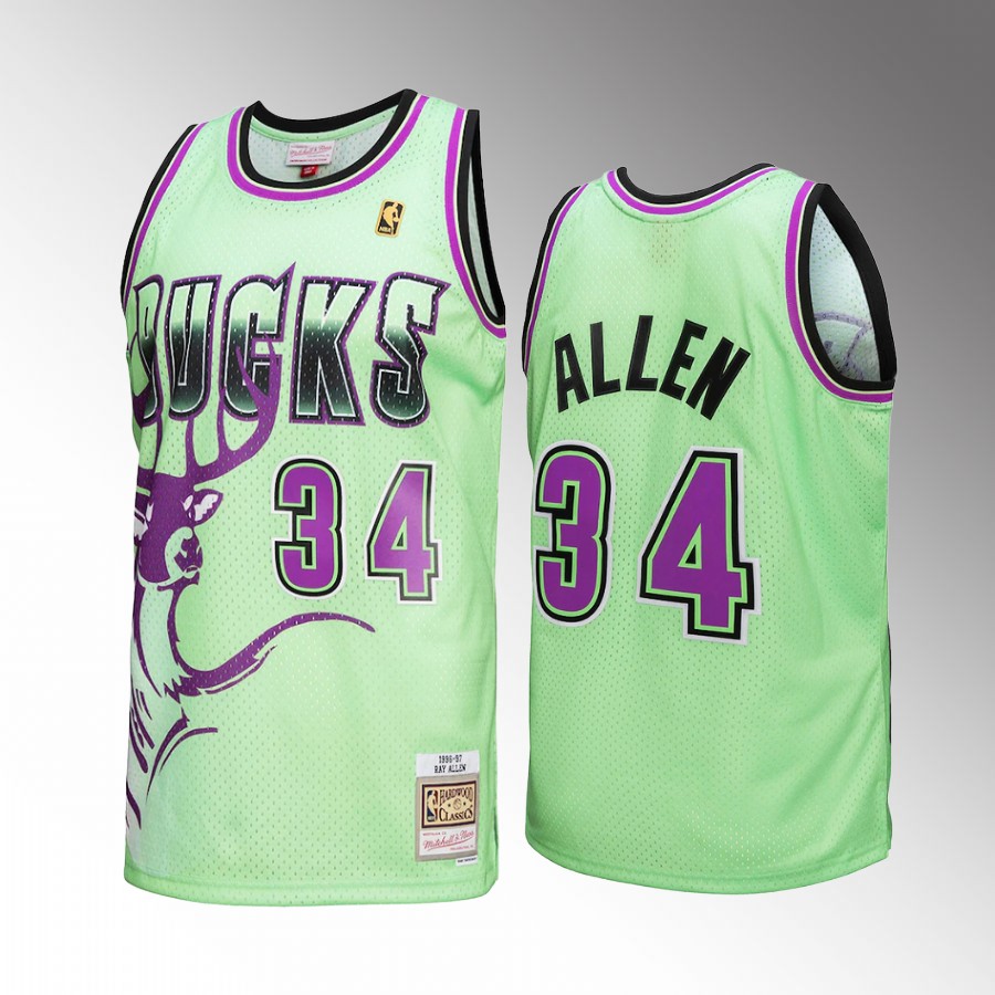 Ray Allen #34 Milwaukee Bucks Reload 3.0 Green 1996-97 Hardwood Classics Jersey