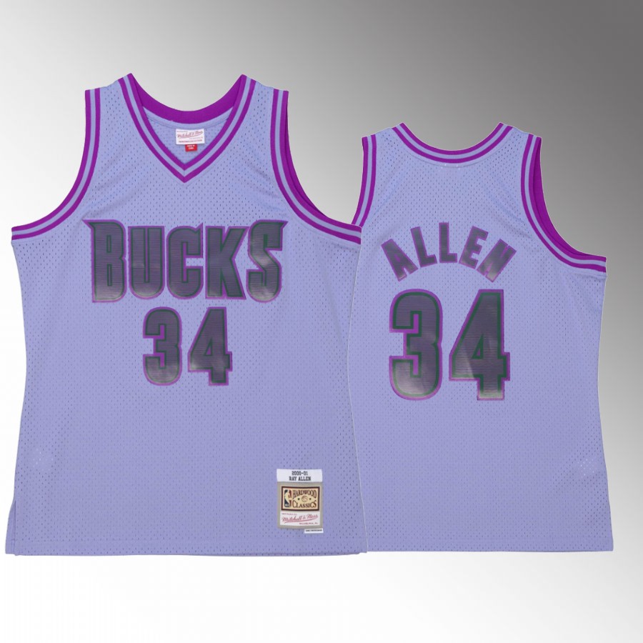 Ray Allen #34 Milwaukee Bucks Space Knit Purple 2000-01 HWC Jersey