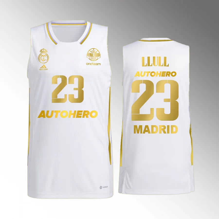 Real Madrid  Euroleague CHAMP11ONS Sergio Llull White #23 Jersey Golden Edition