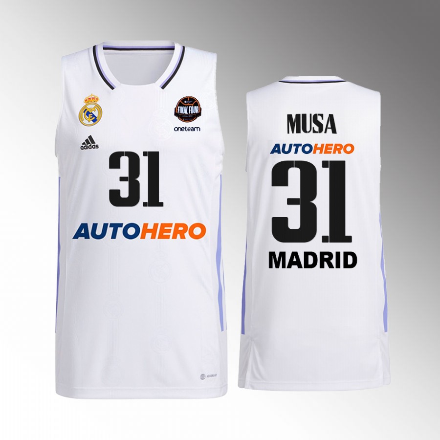 Real Madrid Dzanan Musa 11th Euroleague Champions White Jersey #31 Home Shirt