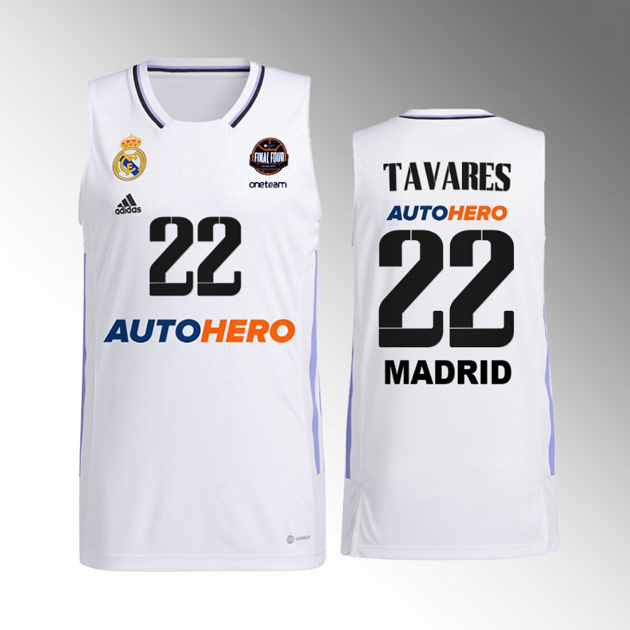 Real Madrid Edy Tavares 11th Euroleague Champs White Jersey #22 Home Shirt