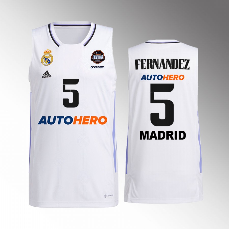 Real Madrid Rudy Fernandez 11th Euroleague Champions White Jersey #5 Home Shirt