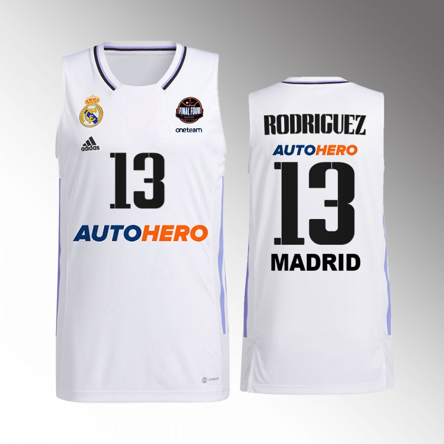 Real Madrid Sergio Rodriguez 11th Euroleague Champions White Jersey #13 Home Shirt